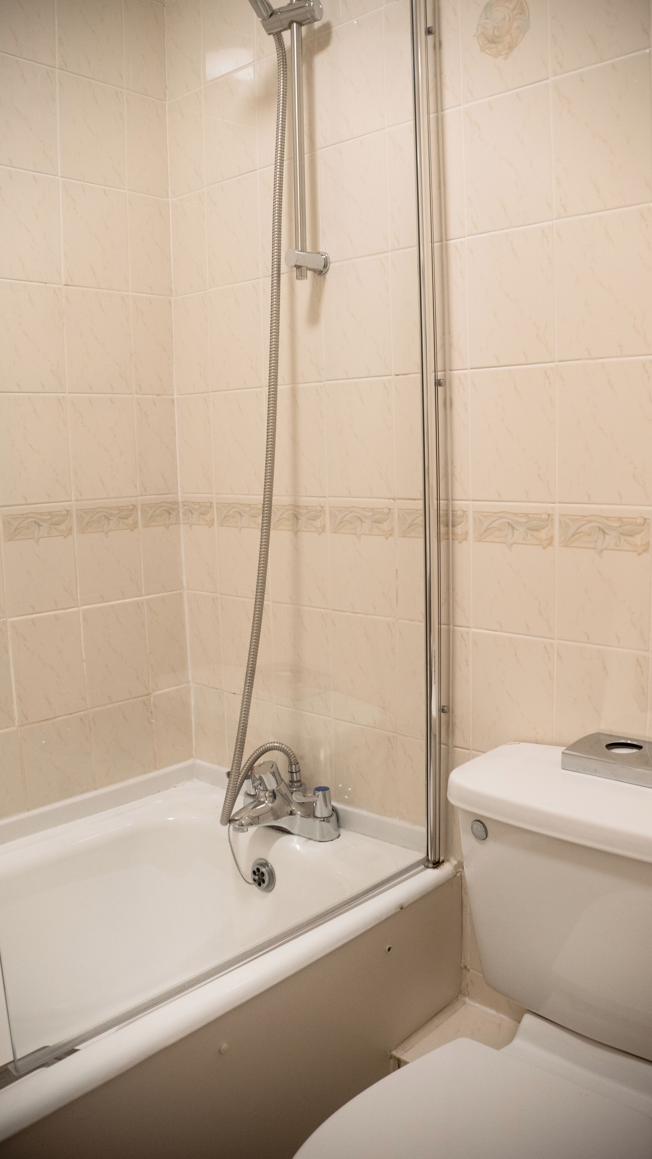 Un baño con bañera, ducha e inodoro.