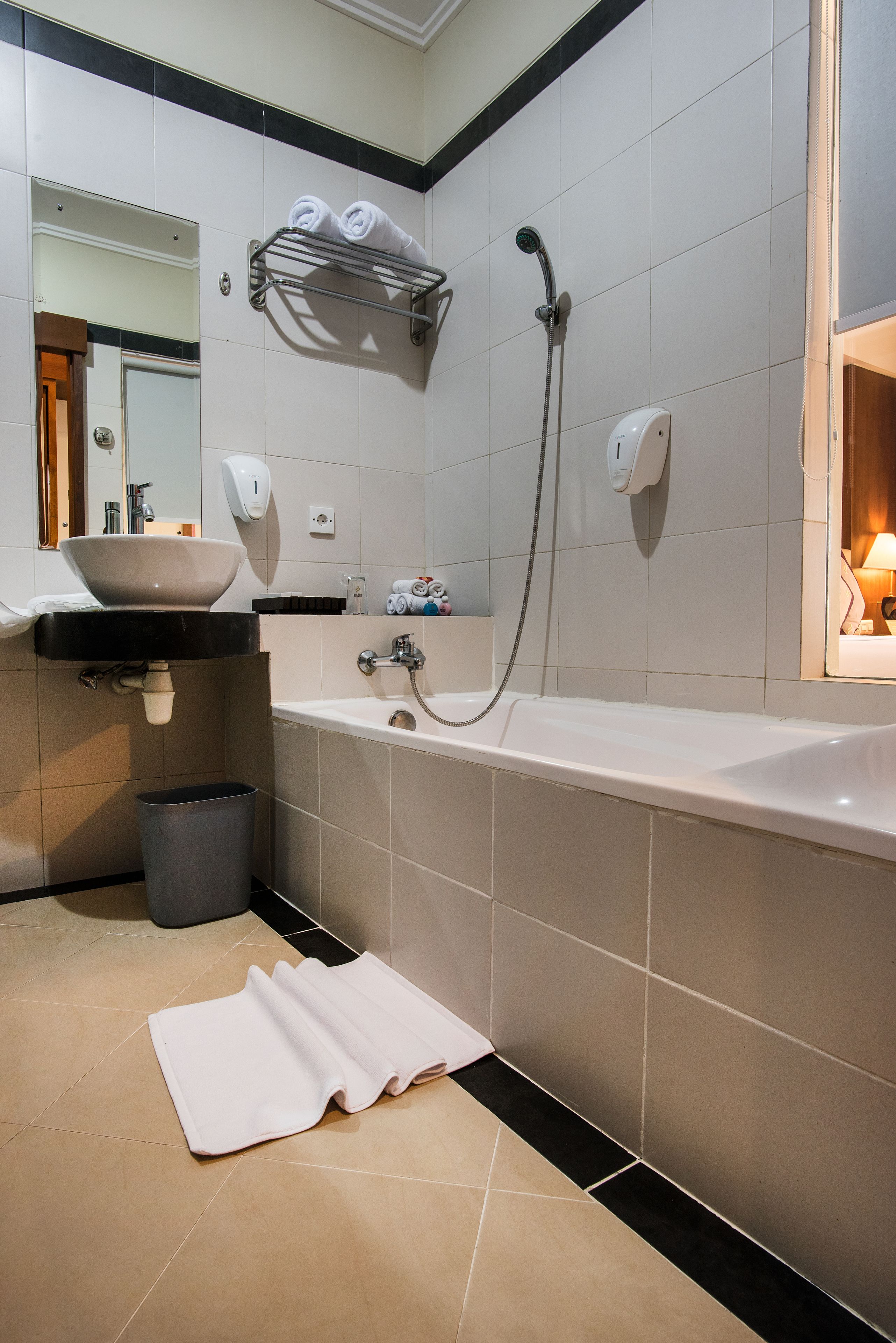 free toiletries, hair dryer, towels