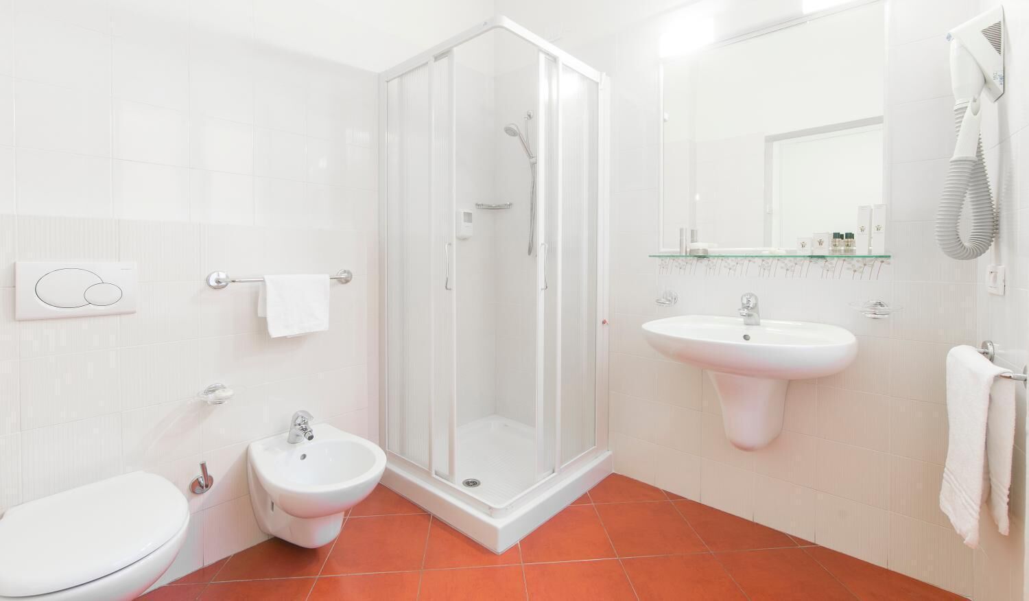 shower, free toiletries, hair dryer, bidet