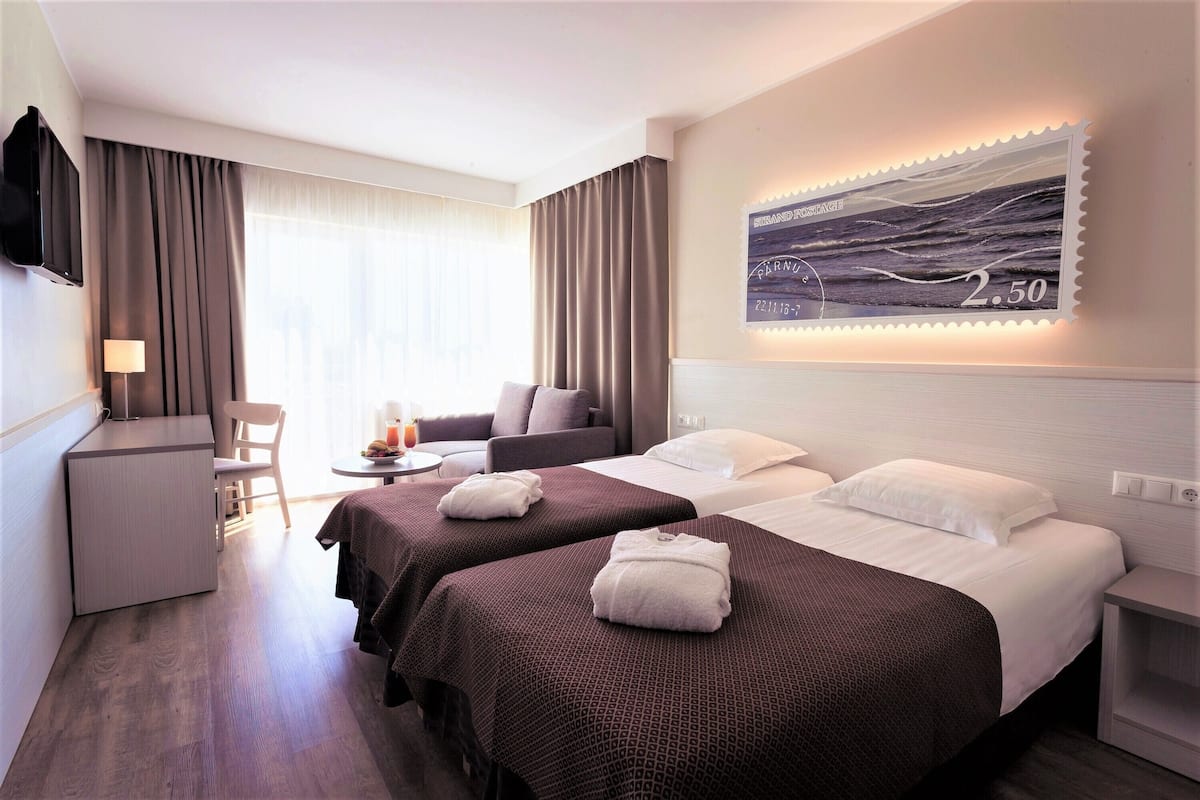 1 bedroom, desk, blackout curtains, iron/ironing board