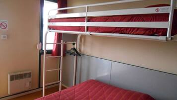 Desk, blackout curtains, soundproofing, iron/ironing board