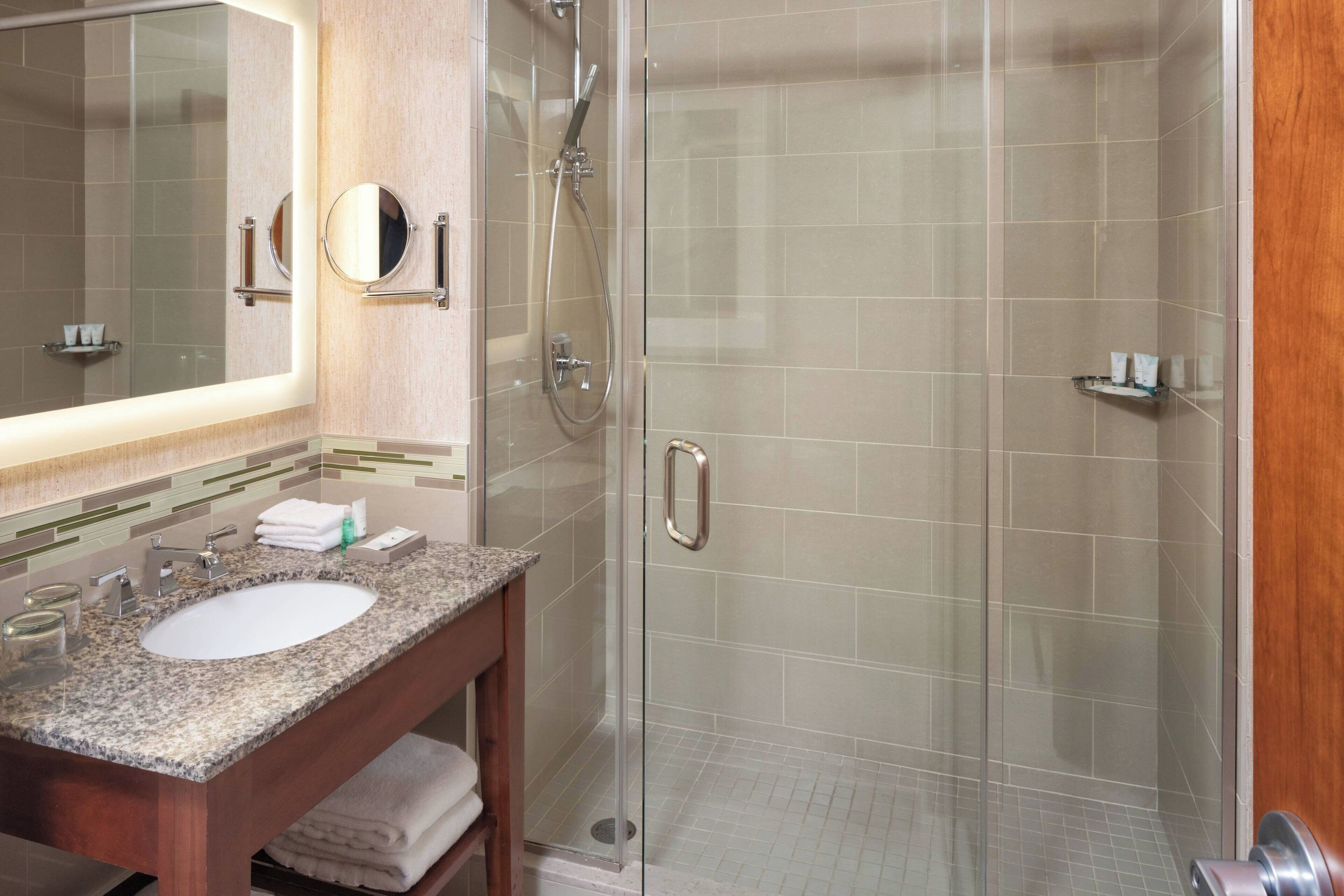 free toiletries, hair dryer, towels