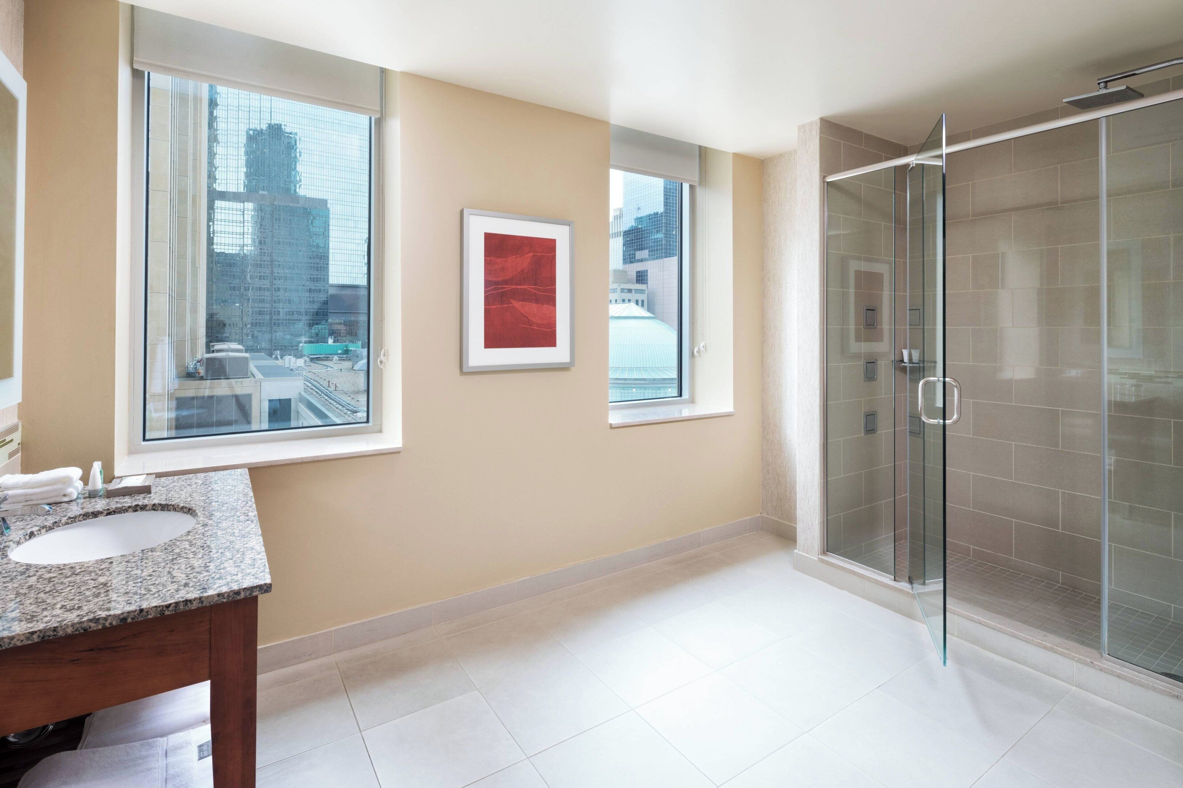 westin, junior suite, 1 king bed with sofa bed, city view | bathroom | free toiletries, hair dryer, towels