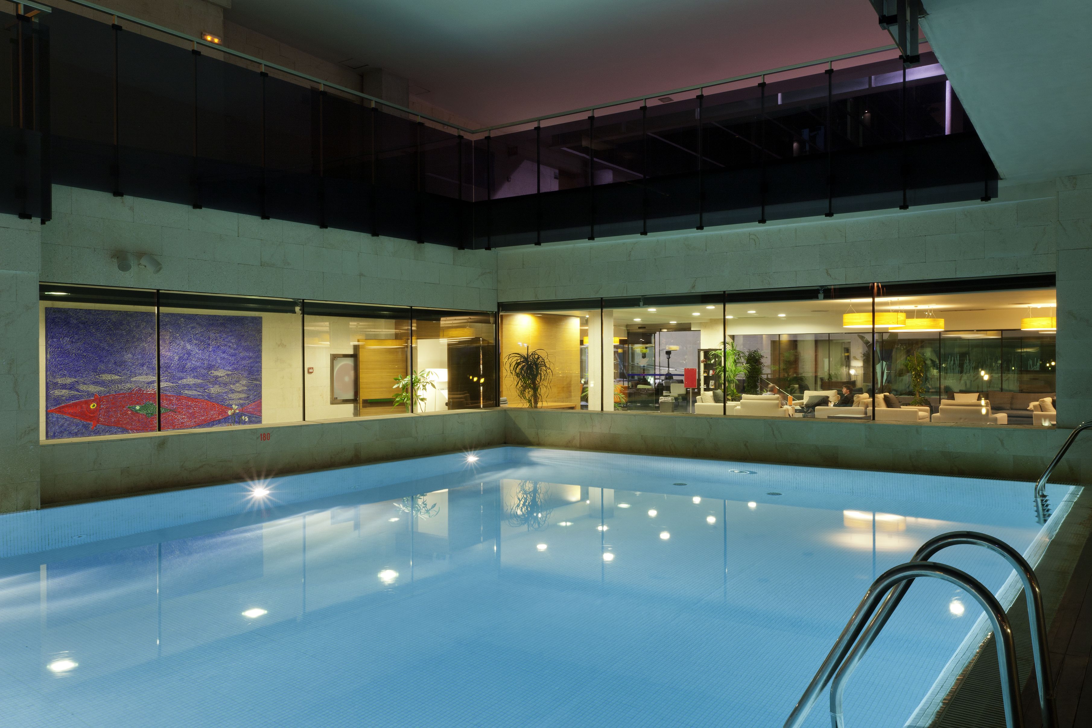 indoor pool, outdoor pool, pool loungers