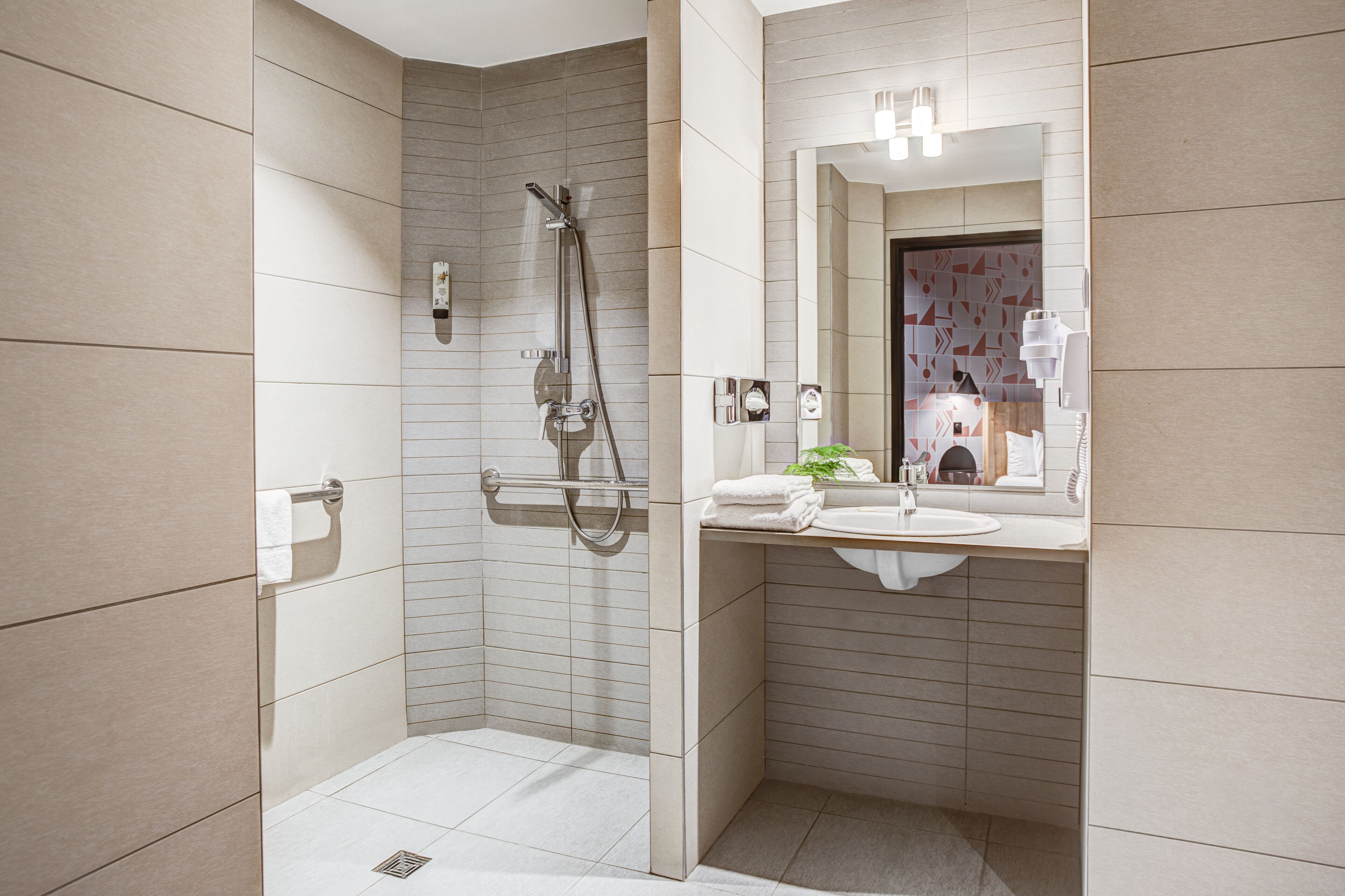 free toiletries, hair dryer, towels