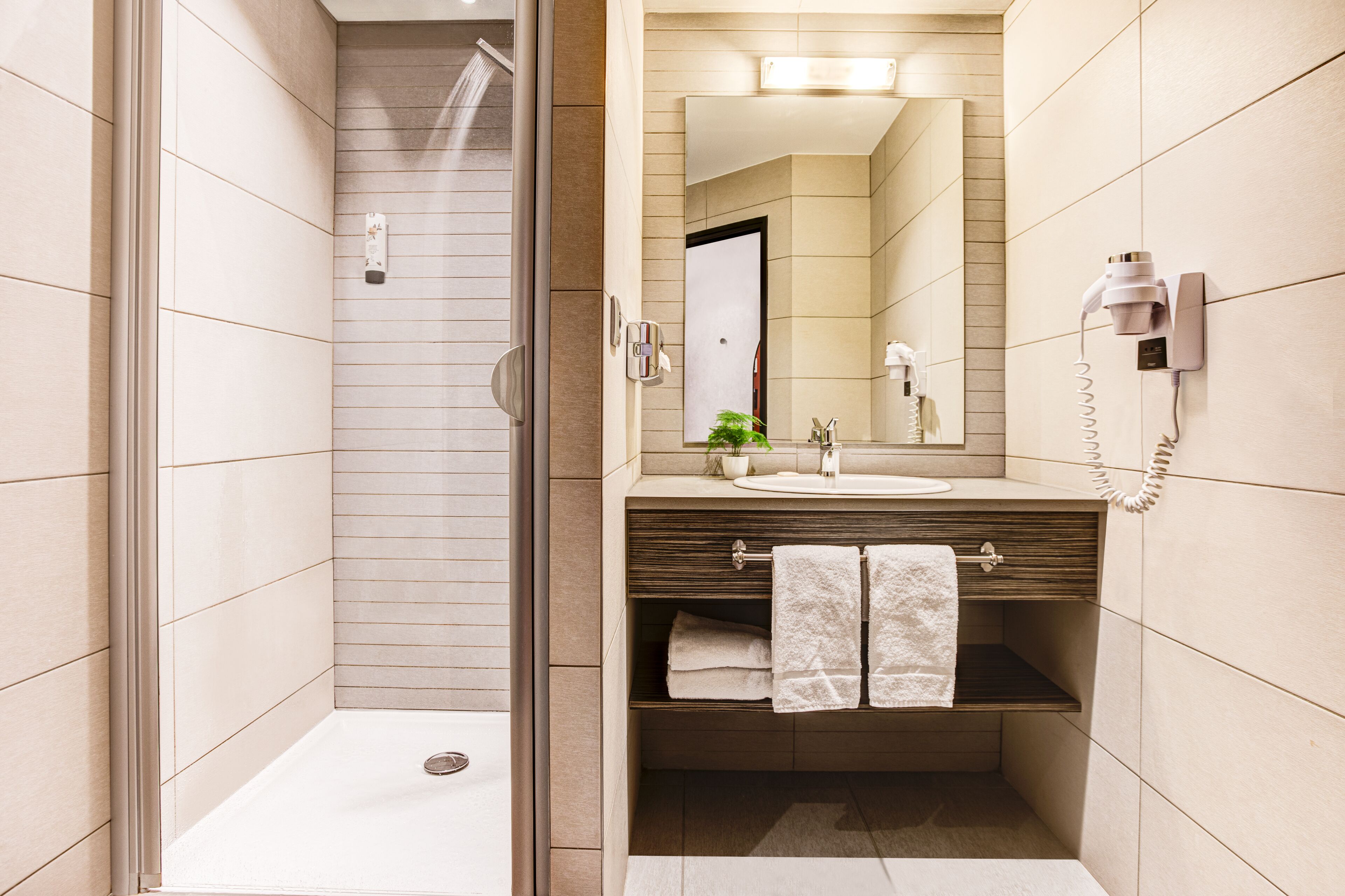 free toiletries, hair dryer, towels