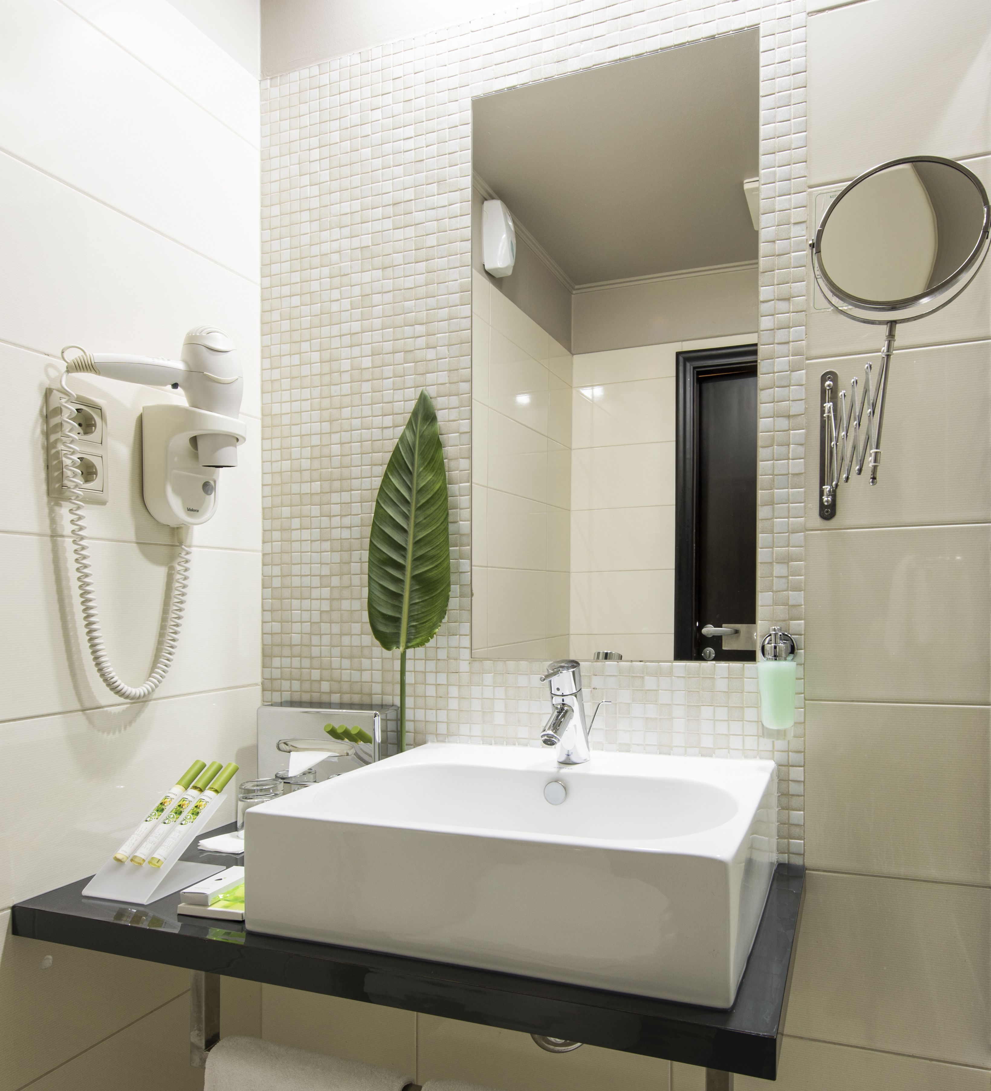 free toiletries, hair dryer, slippers, towels