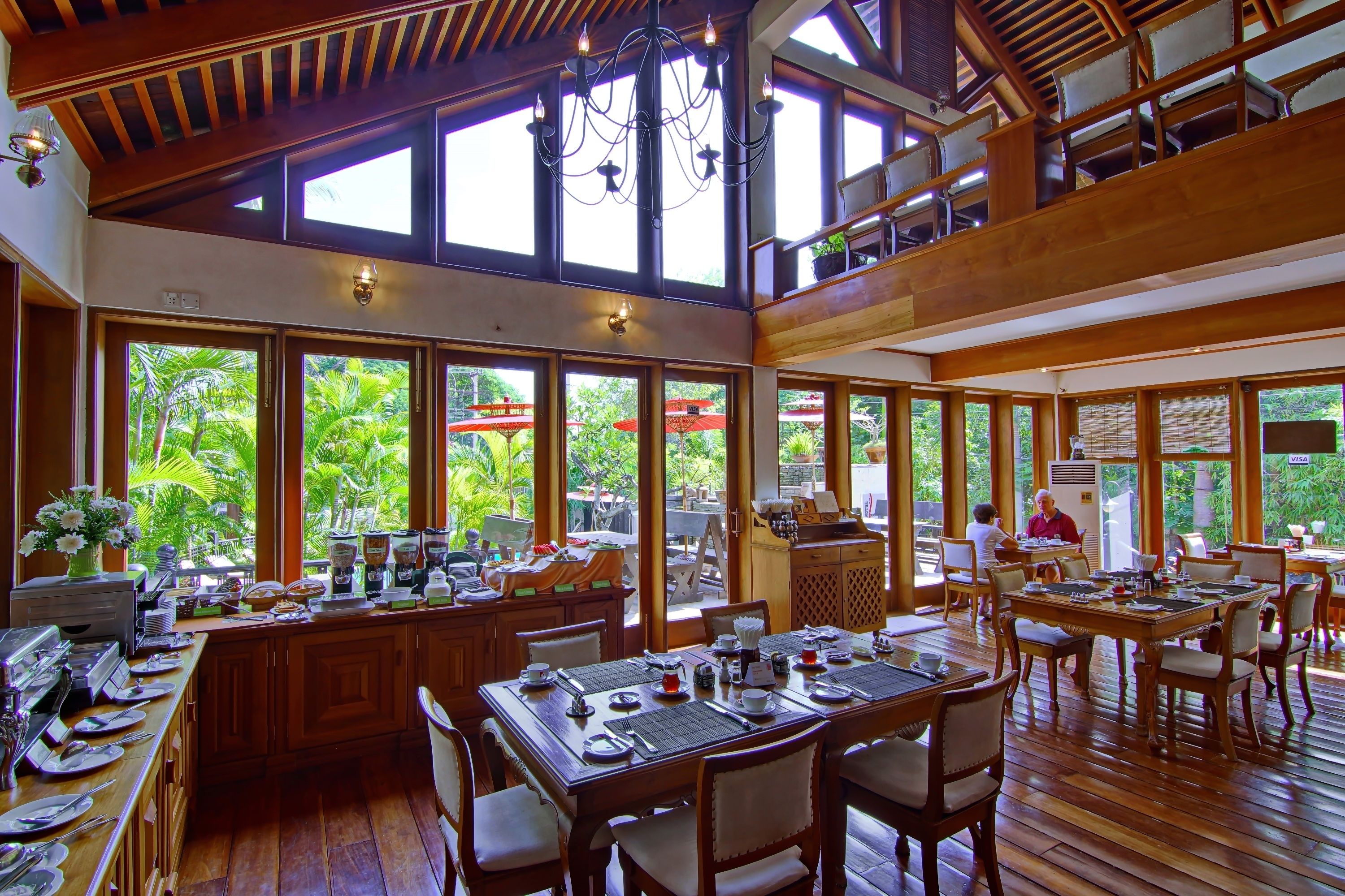 Breakfast, lunch, dinner served; international cuisine, pool views 