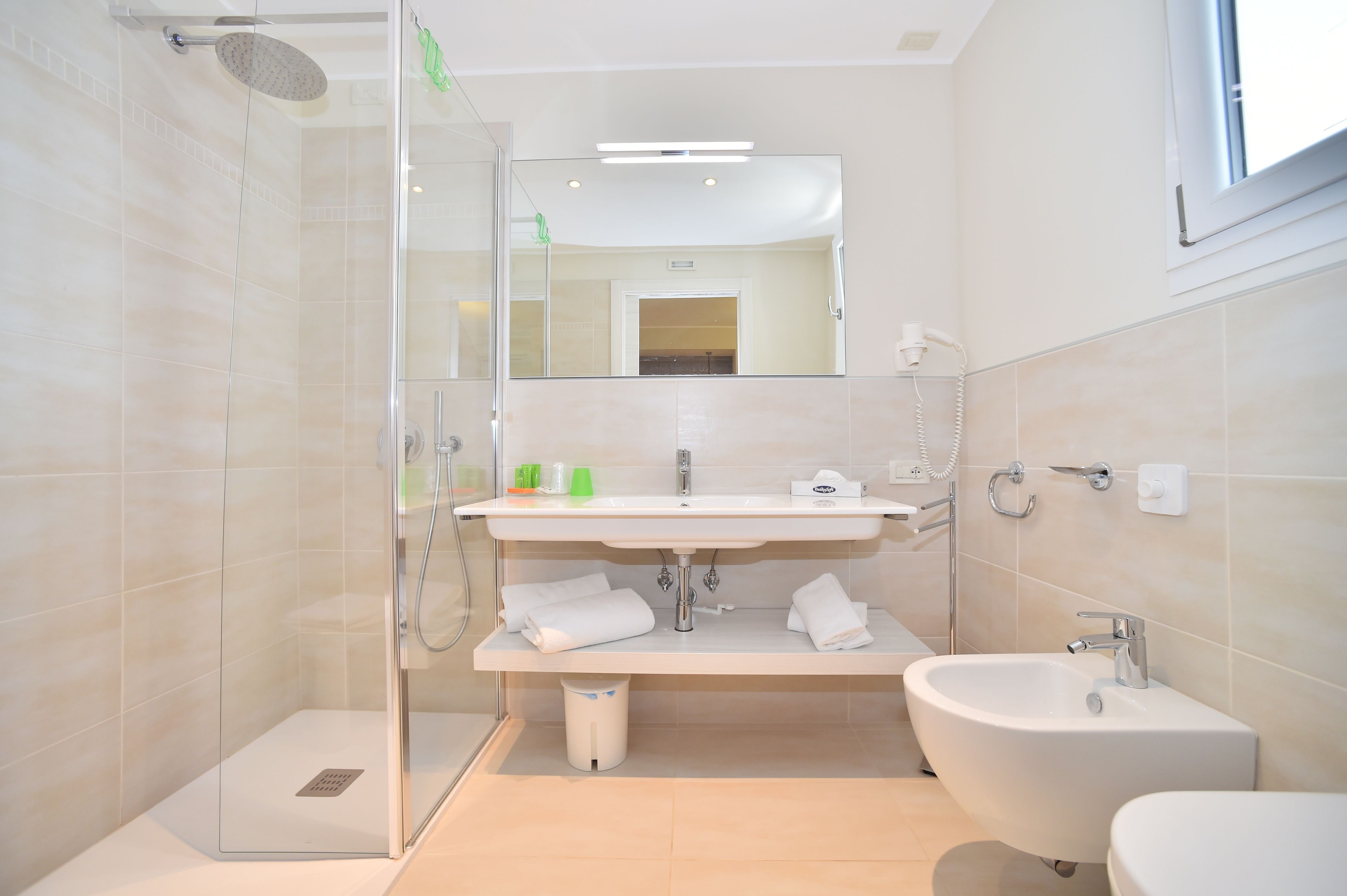 shower, free toiletries, hair dryer, bidet