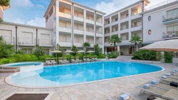 Außenpool, Sonnenschirme, Liegestühle