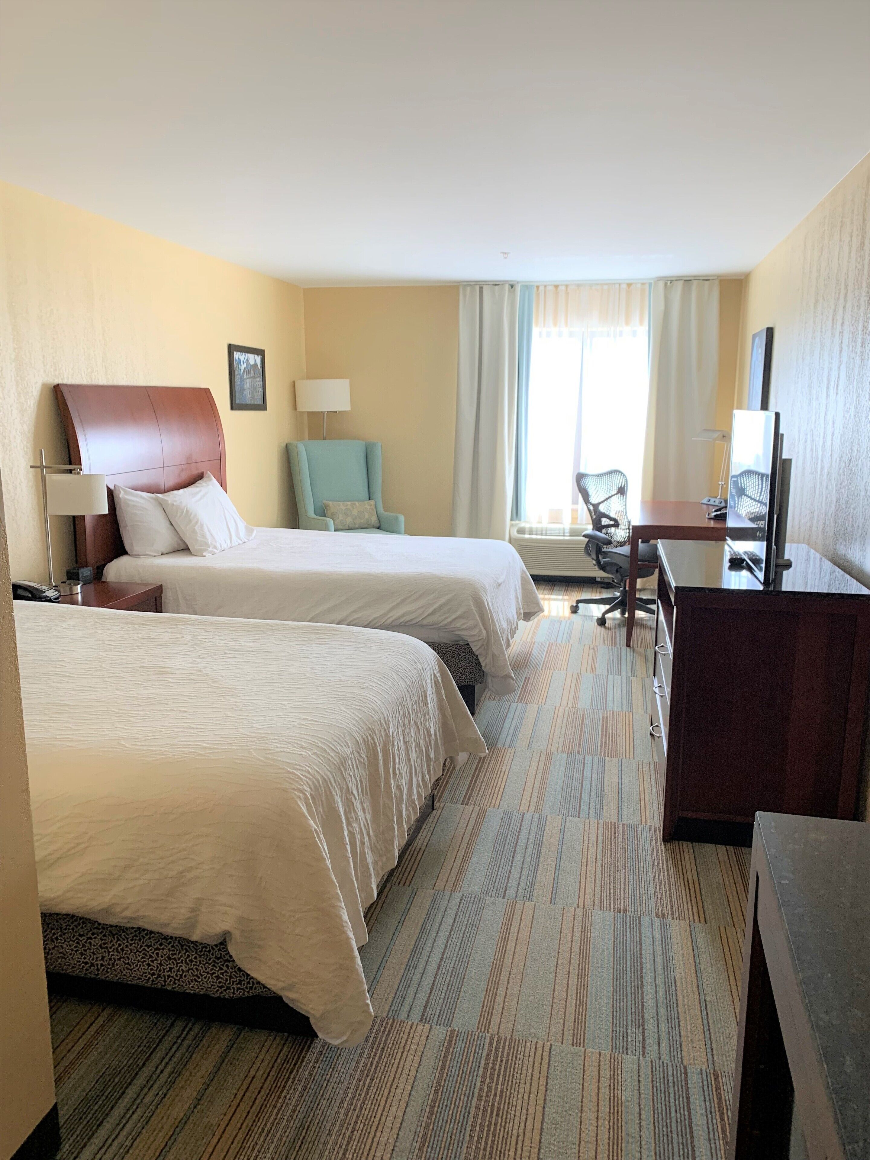 1 bedroom, desk, laptop workspace, blackout curtains