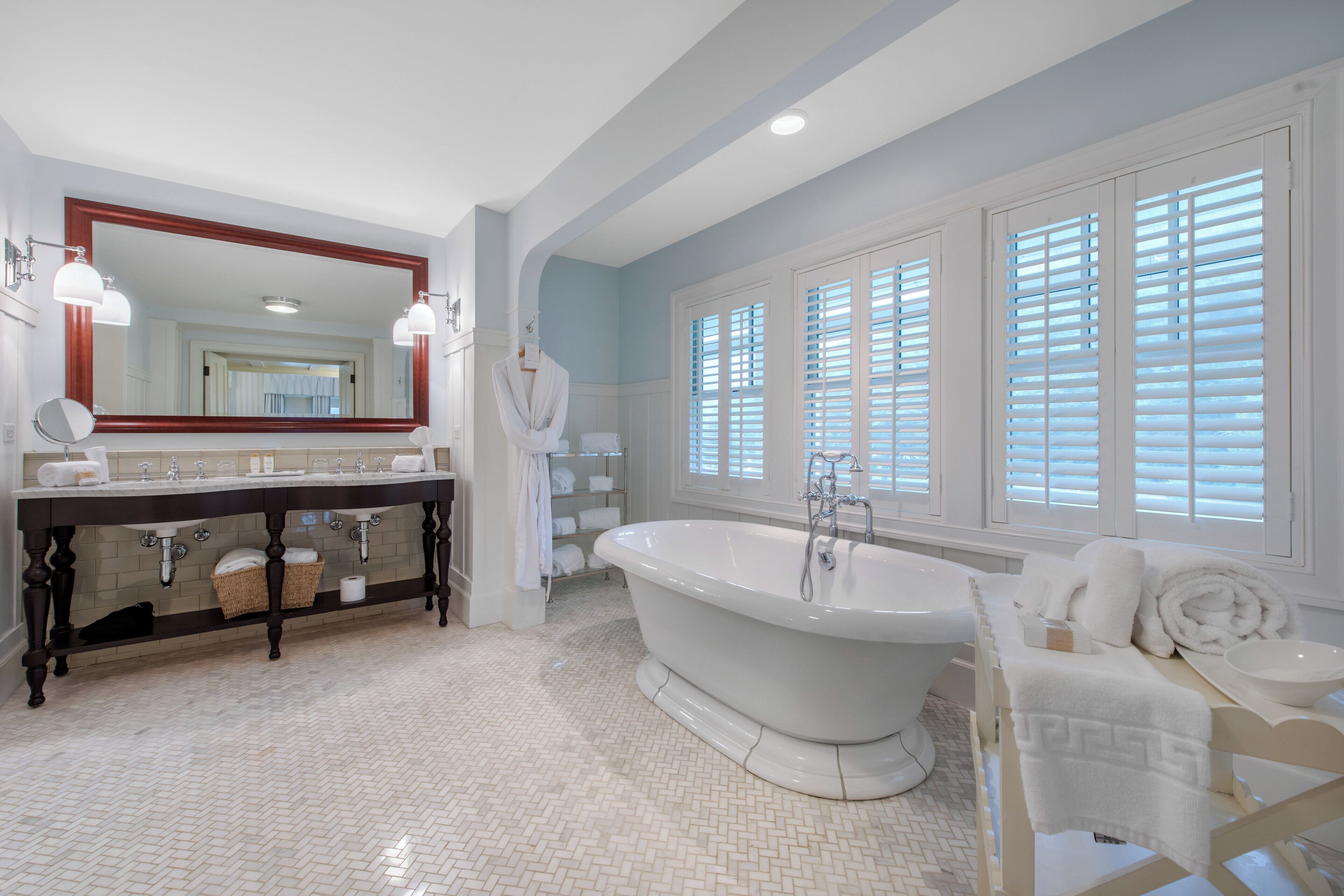 free toiletries, hair dryer, bathrobes, slippers