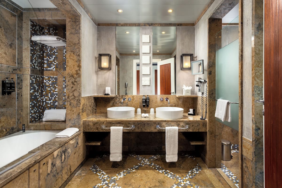 separate bathtub and shower, free toiletries, hair dryer, bidet