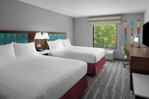 Room, 2 Queen Beds, Non Smoking | Desk, laptop workspace, blackout curtains, iron/ironing board - Hampton Inn & Suites Grand Rapids-Airport 28th St (Grand Rapids)