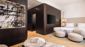 Superior Double Room, Sea View | Living area | 56-inch LED TV with satellite channels, TV