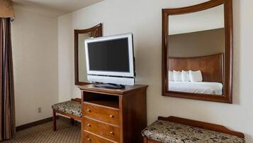 Desk, blackout drapes, iron/ironing board, free cribs/infant beds