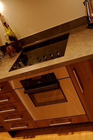 Full-sized fridge, microwave, oven, dishwasher