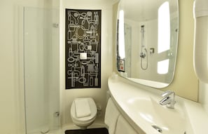 Shower, eco-friendly toiletries, hair dryer, towels