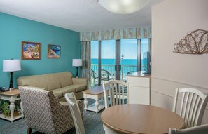 Oceanfront Deluxe One Bedroom Queen Condo | Living area