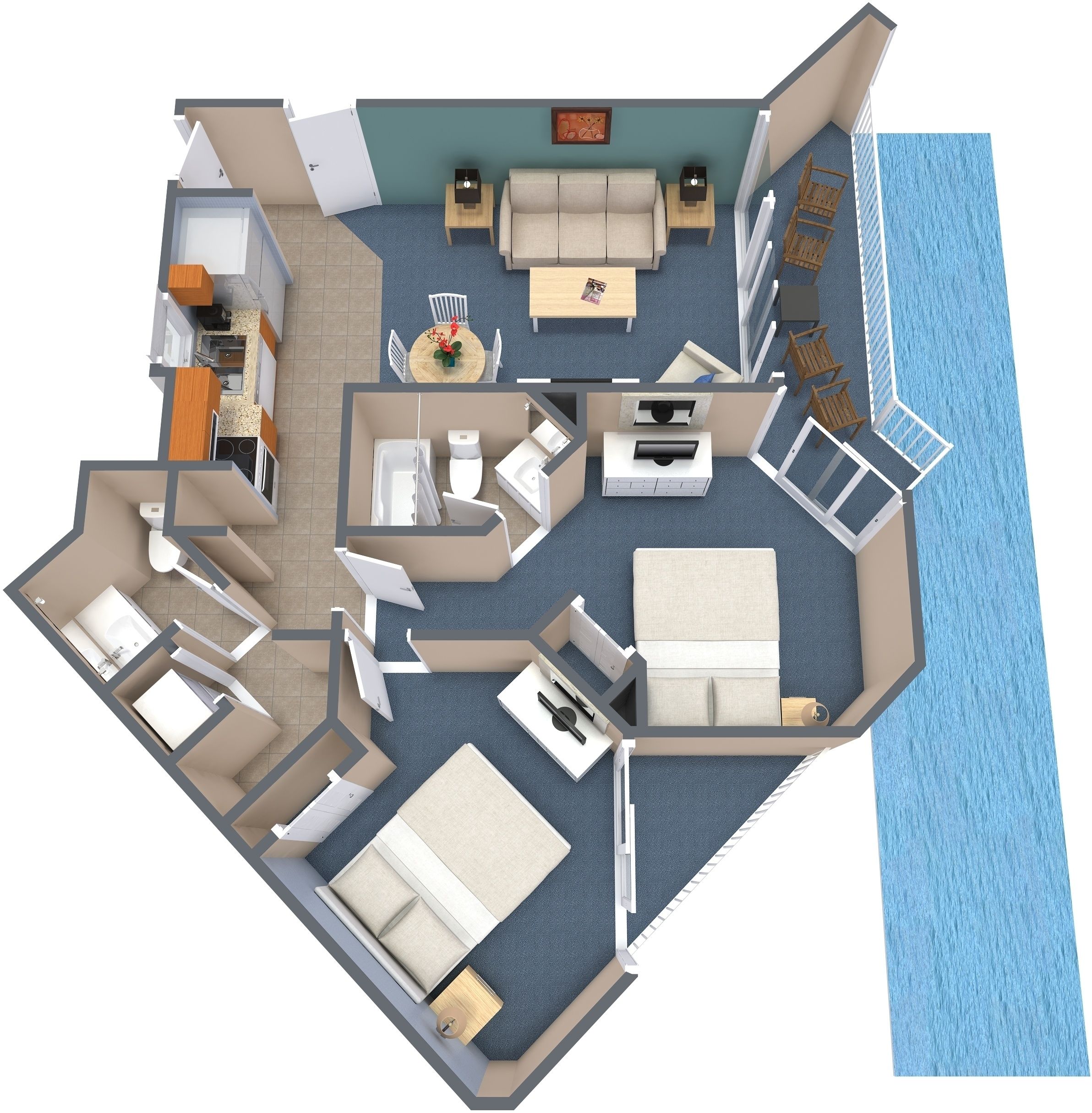 Oceanfront Two Bedroom Queen Condo H | Floor plan