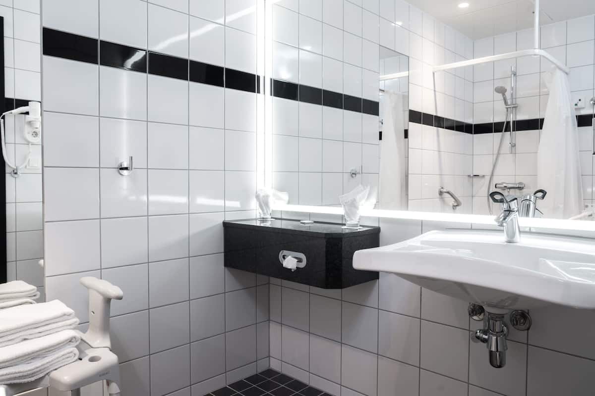 family room, 2 single beds, non smoking (standard) | bathroom | shower, hair dryer, towels