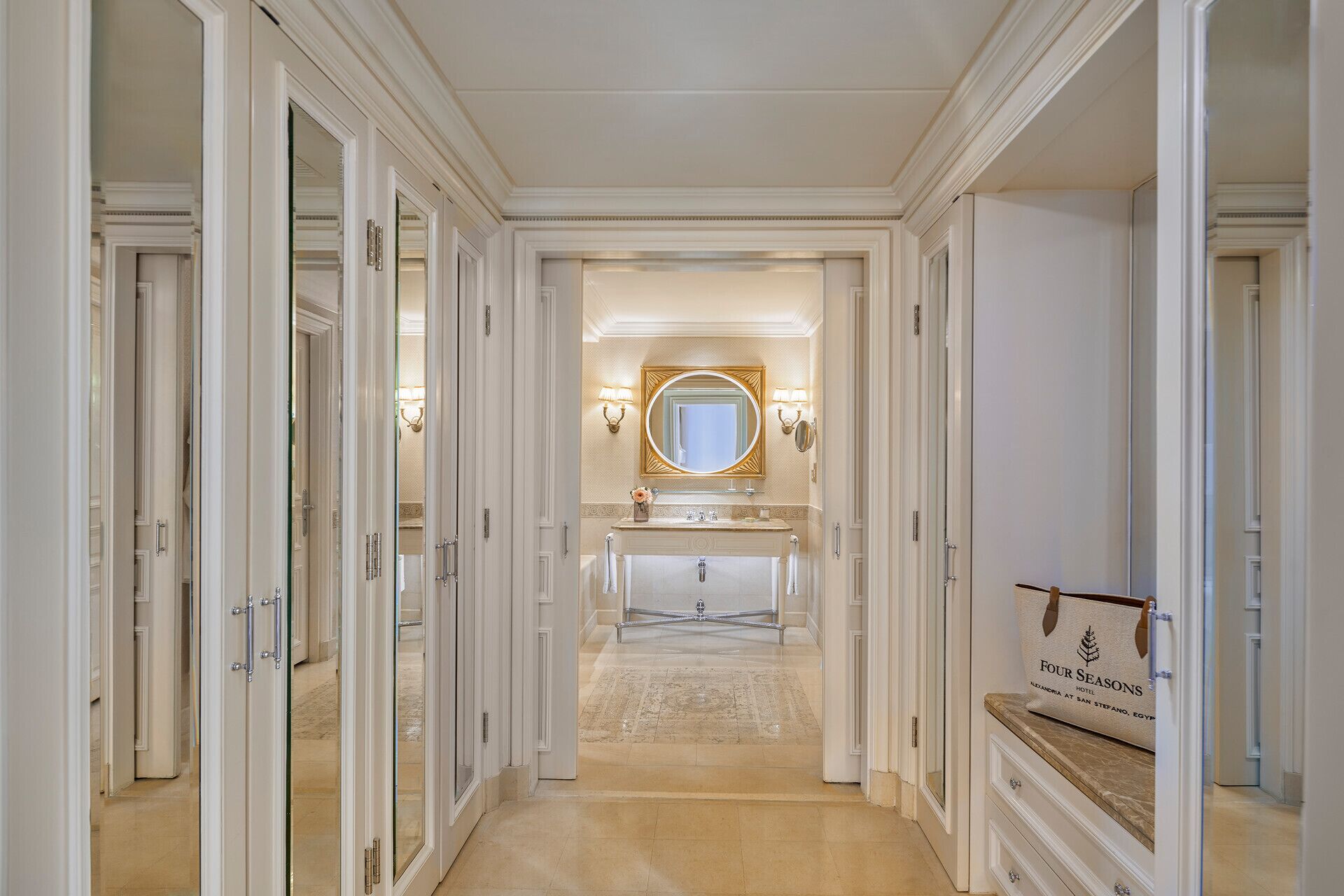 separate bathtub and shower, deep-soaking bathtub, rainfall showerhead