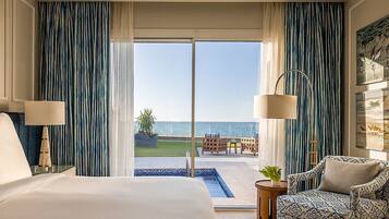 Villa, 1 habitación, alberca privada, vista al mar | Ropa de cama de alta calidad, edredón y minibar