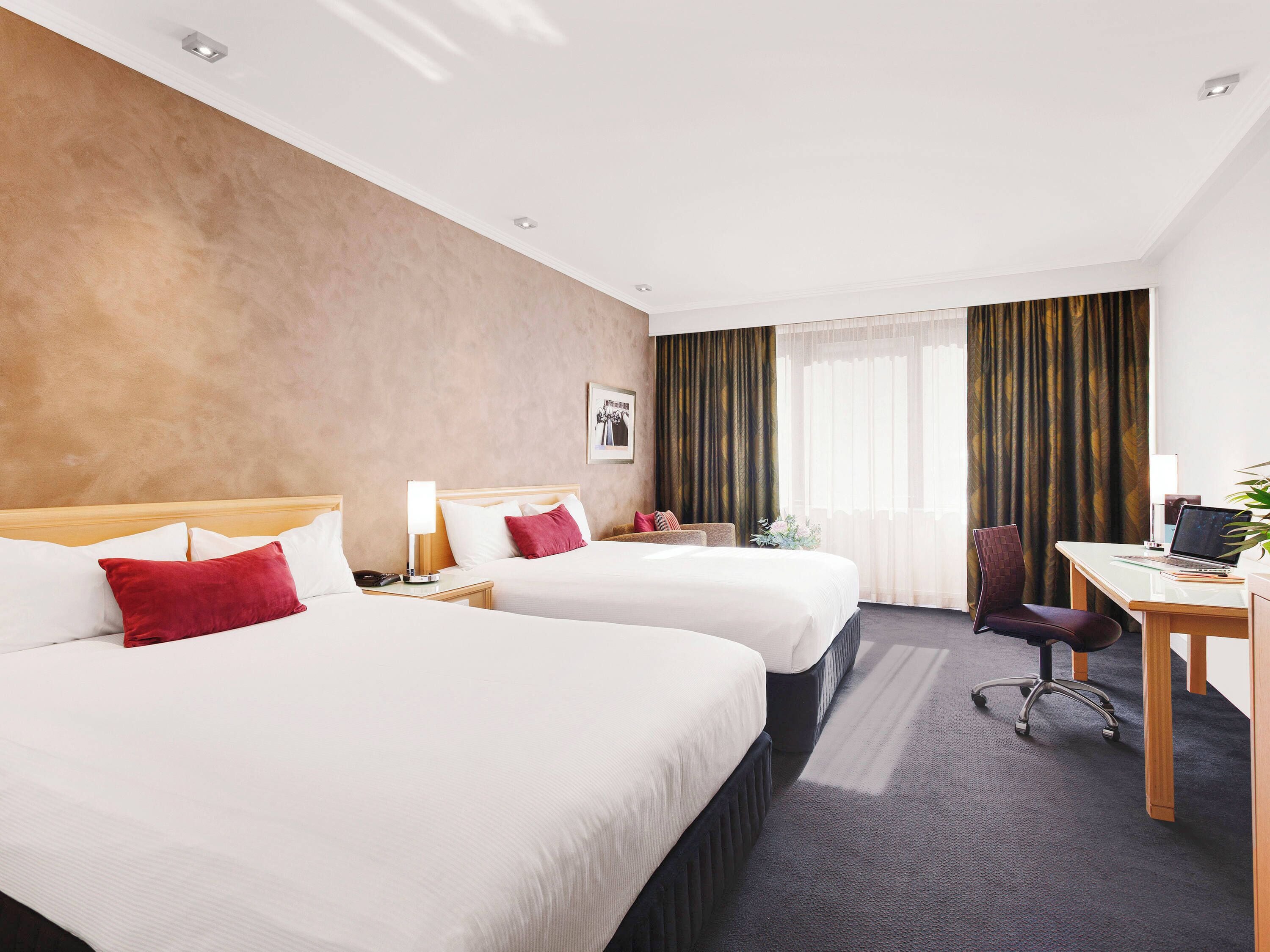 Premium Room, 2 Queen Beds | In-room safe, desk, laptop workspace, blackout curtains