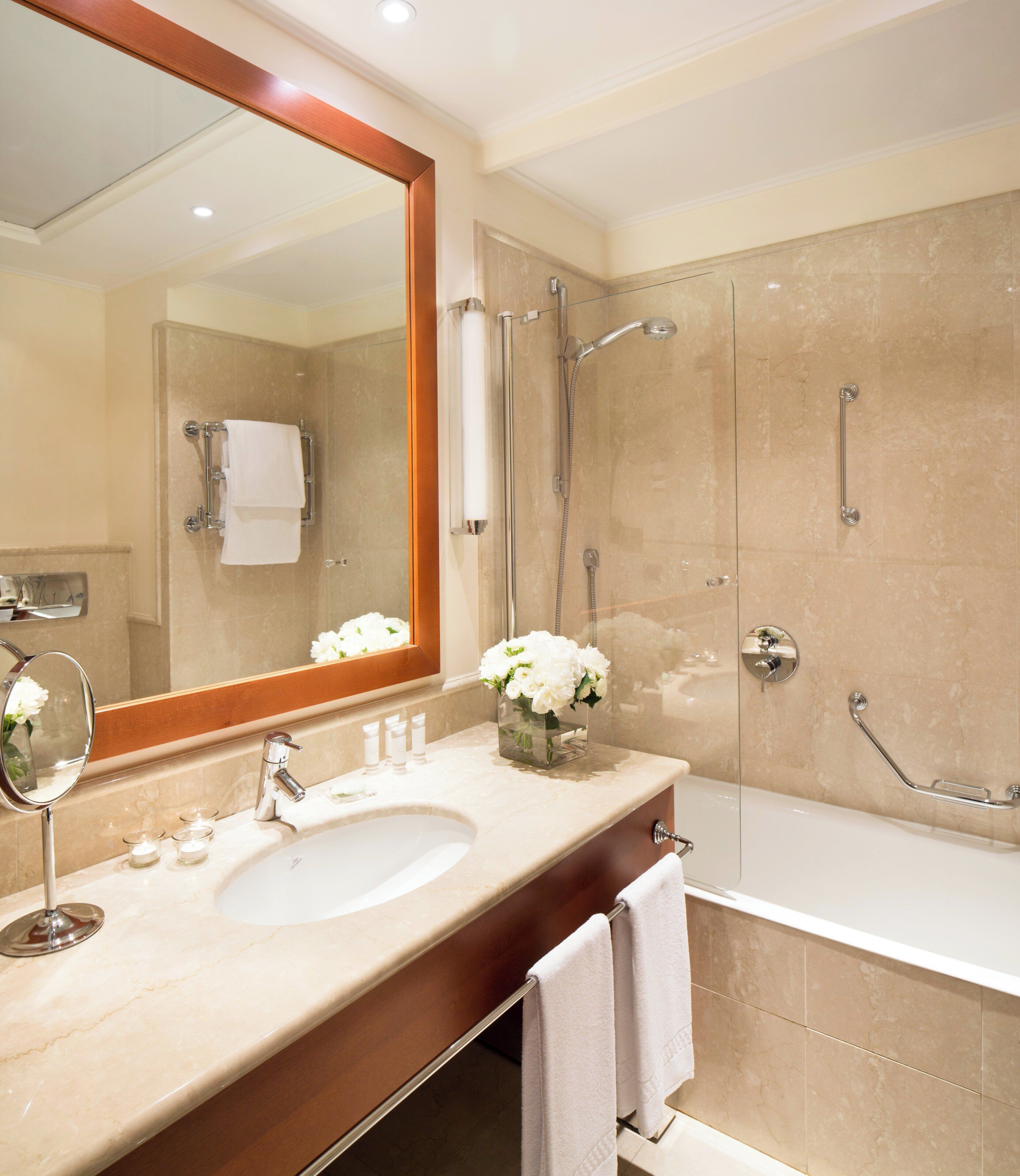 free toiletries, hair dryer, bidet, towels