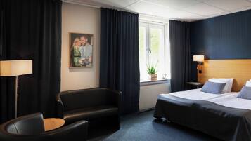 Individually decorated, desk, laptop workspace, blackout curtains