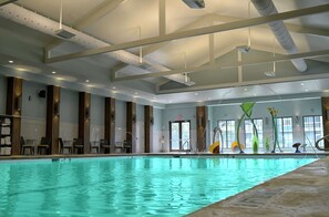 Indoor pool, outdoor pool, sun loungers