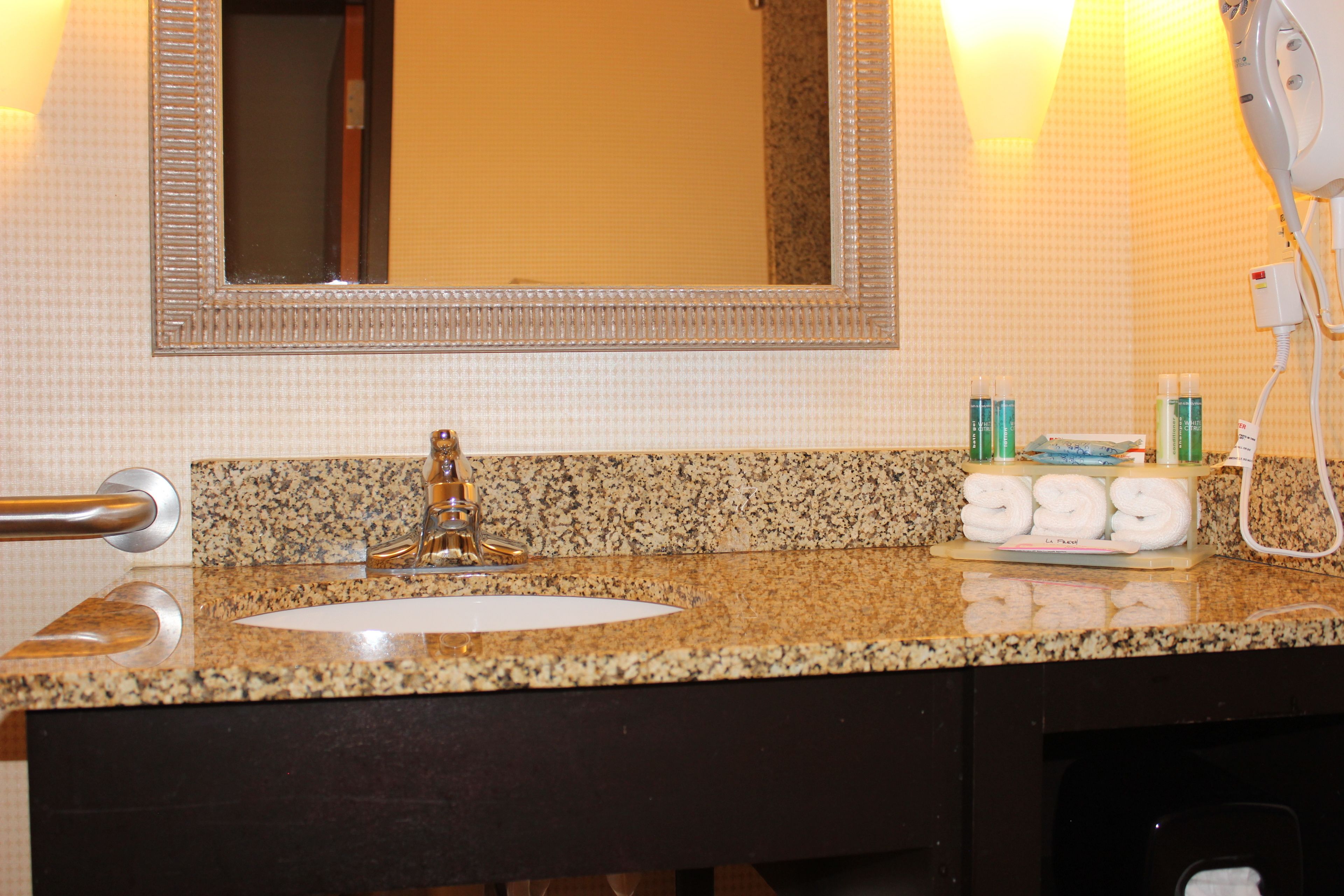 desk, laptop workspace, blackout curtains, iron/ironing board