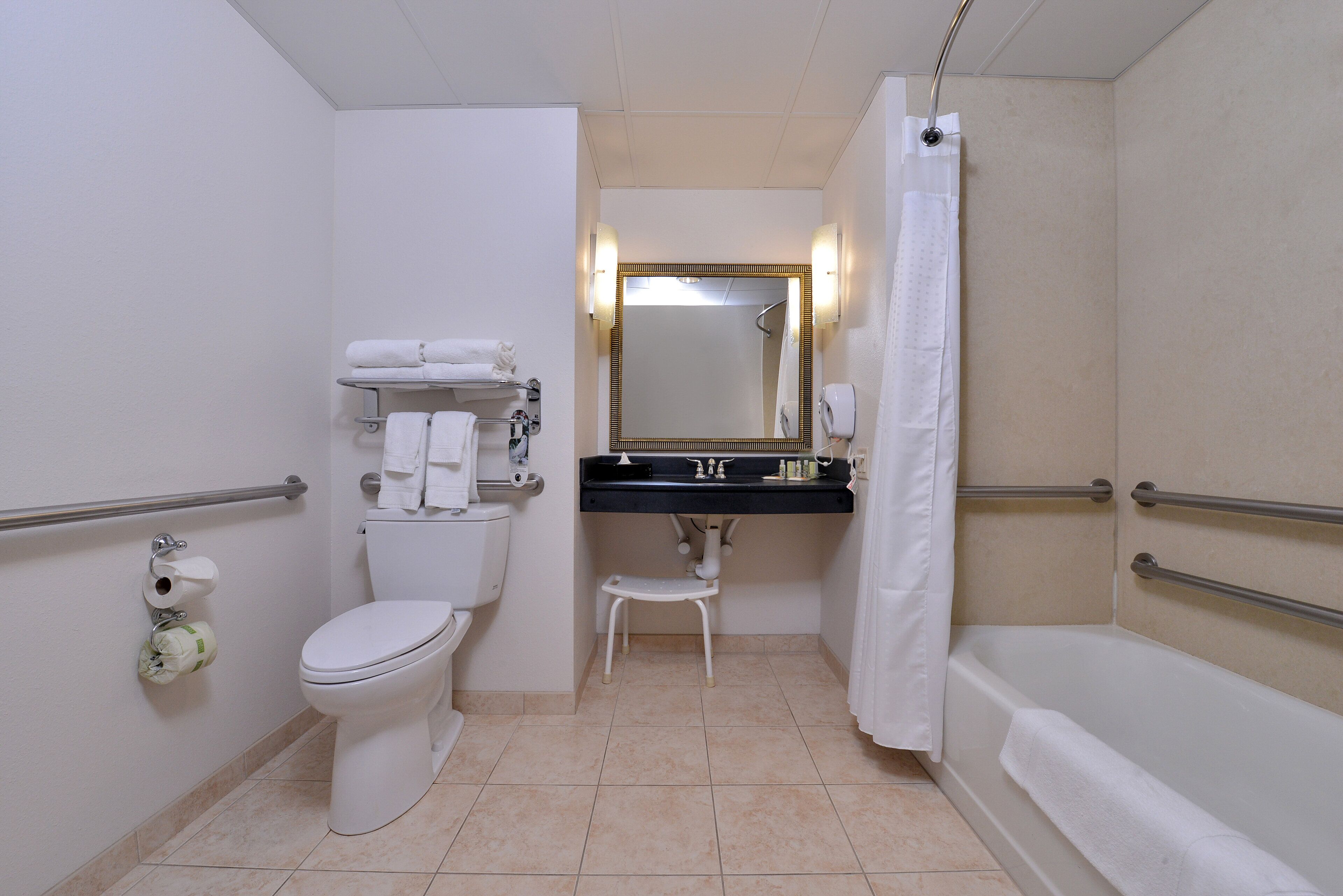 free toiletries, hair dryer, towels