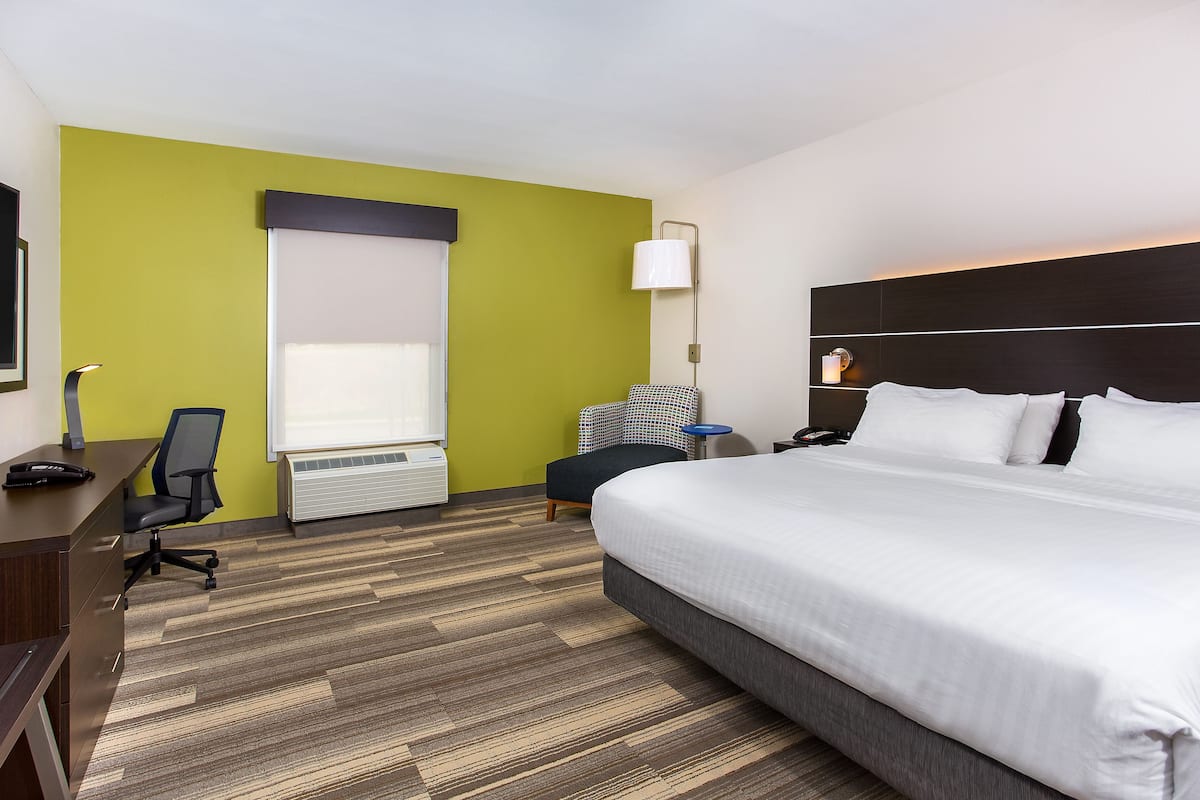 hypo-allergenic bedding, desk, blackout curtains, iron/ironing board