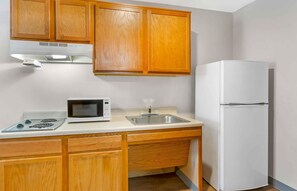 Fridge, microwave, stovetop, freezer