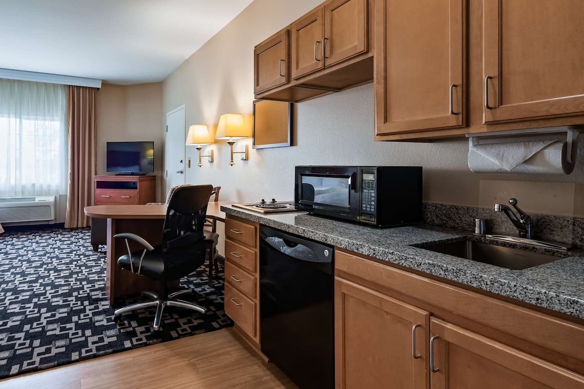 Standard Room, 2 Queen Beds, Accessible, Kitchenette | Desk, laptop workspace, blackout drapes, iron/ironing board
