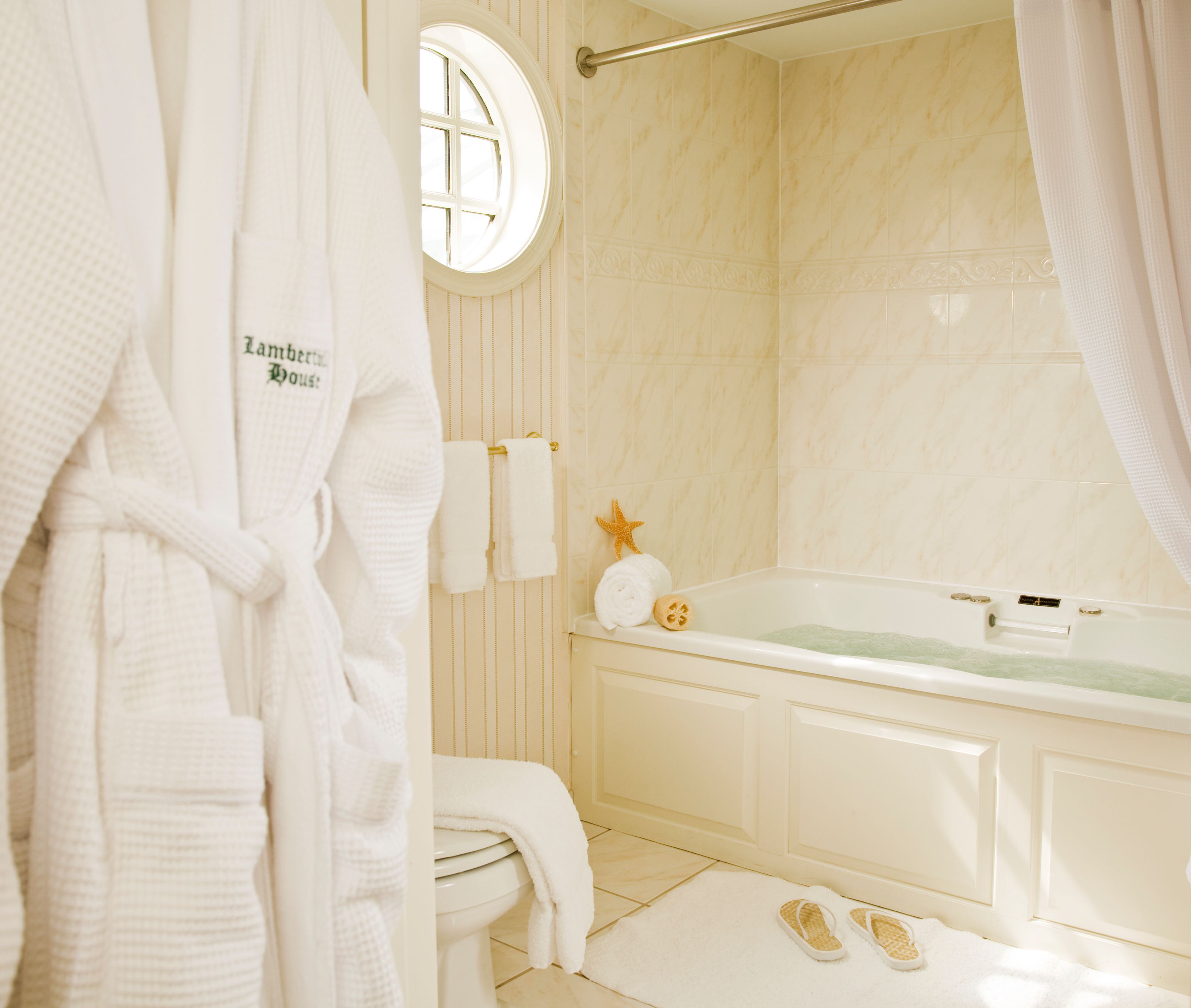 Hair dryer, bathrobes, towels