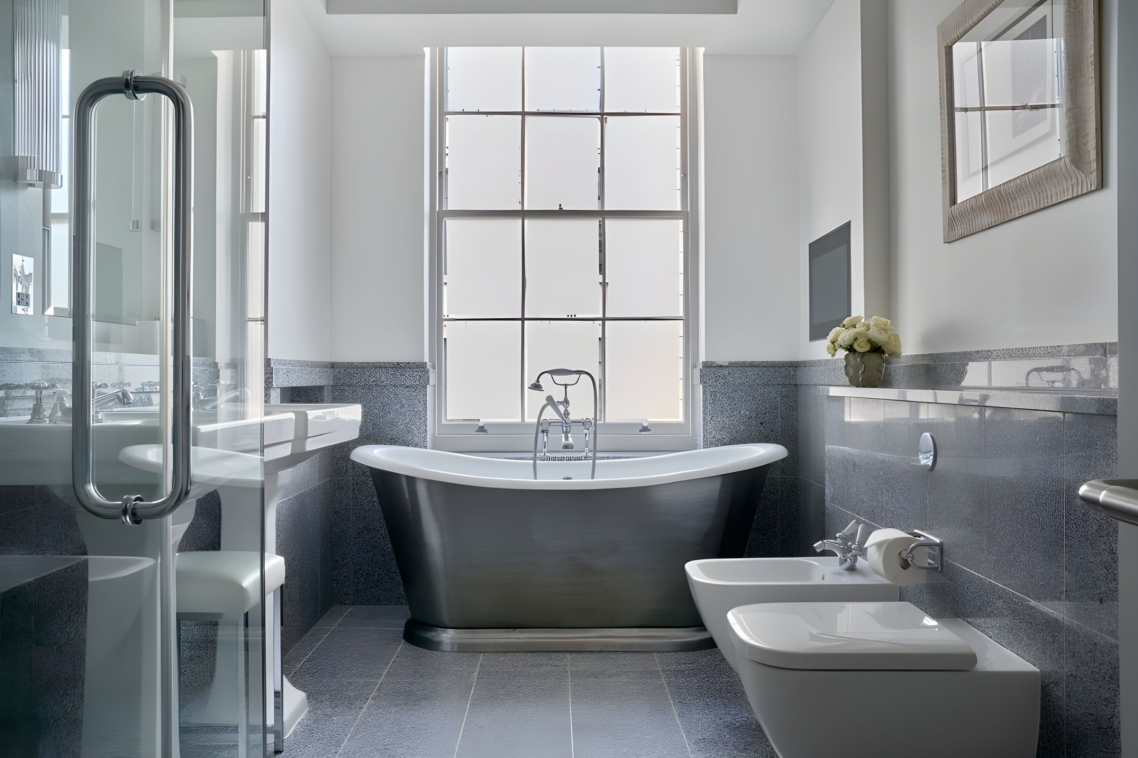 luxury junior suite | bathroom | designer toiletries, hair dryer, bathrobes, slippers