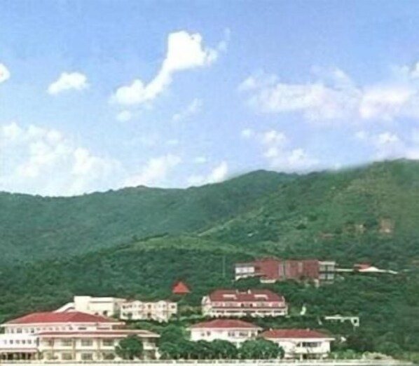 A hillside with several buildings, likely residential or small hotels, with red roofs and surrounded by greenery. - Dongshan Hotel (Suzhou)
