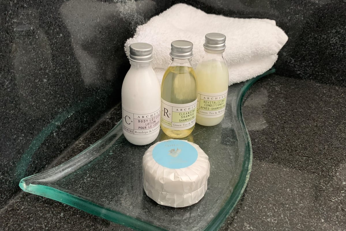 combined shower/bathtub, free toiletries, hair dryer, towels