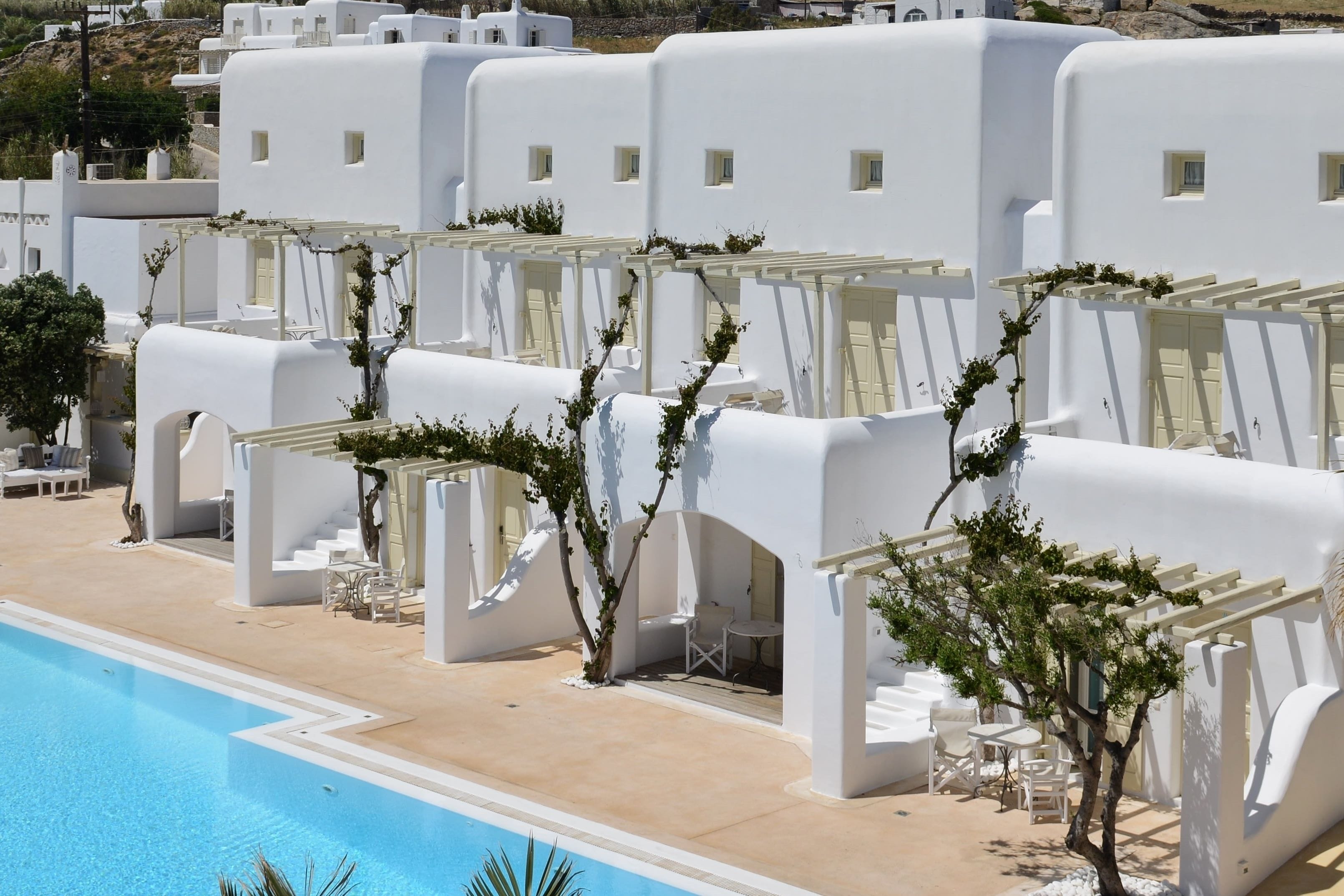 Outdoor pool, pool umbrellas, pool loungers