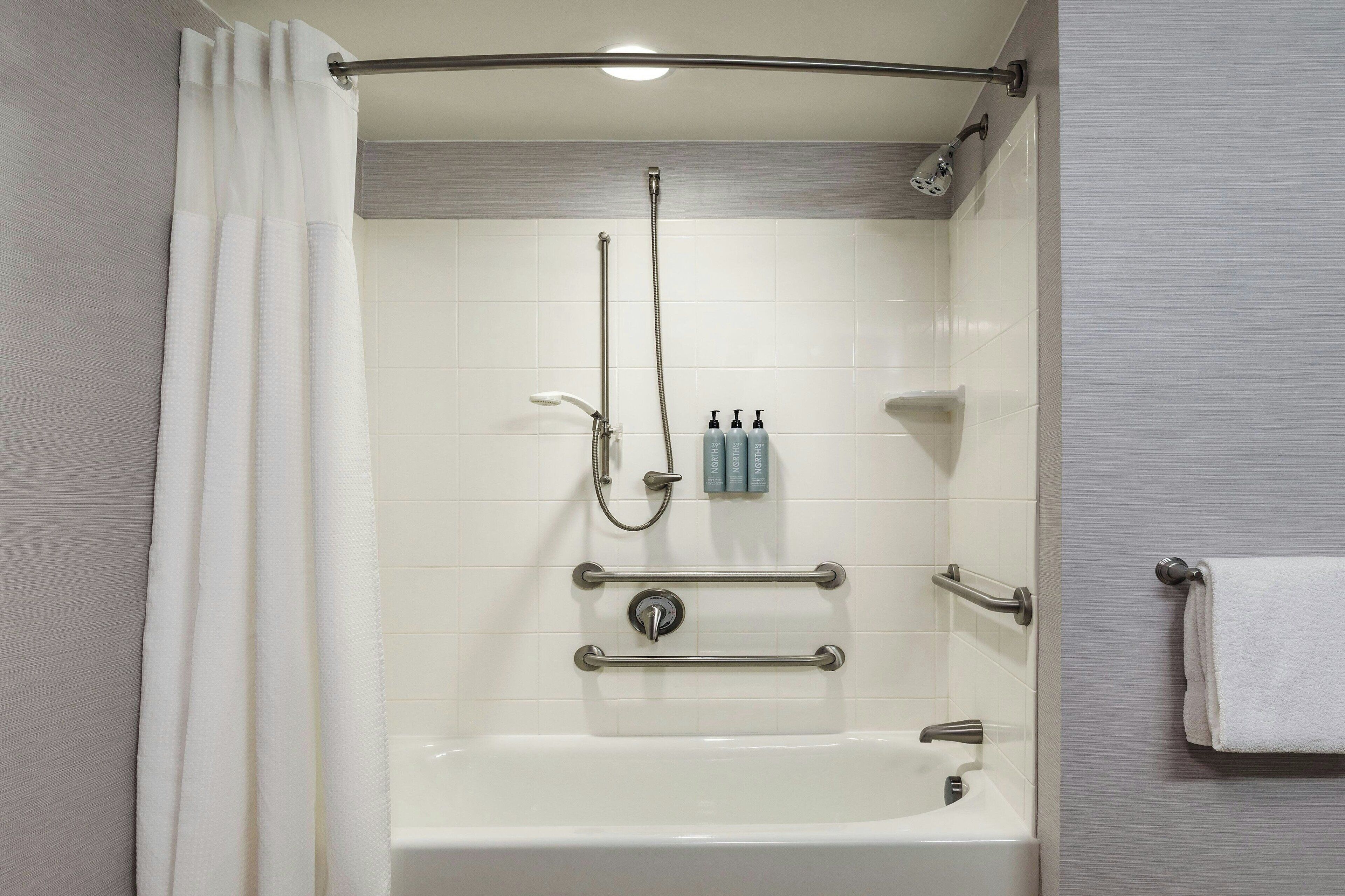 free toiletries, hair dryer, towels