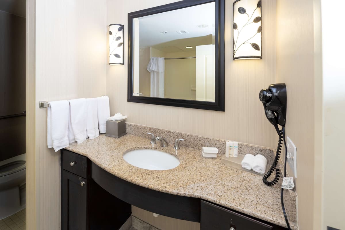 suite, 2 queen beds, accessible (mobility & hearing, roll-in shower) | bathroom | free toiletries, hair dryer, towels
