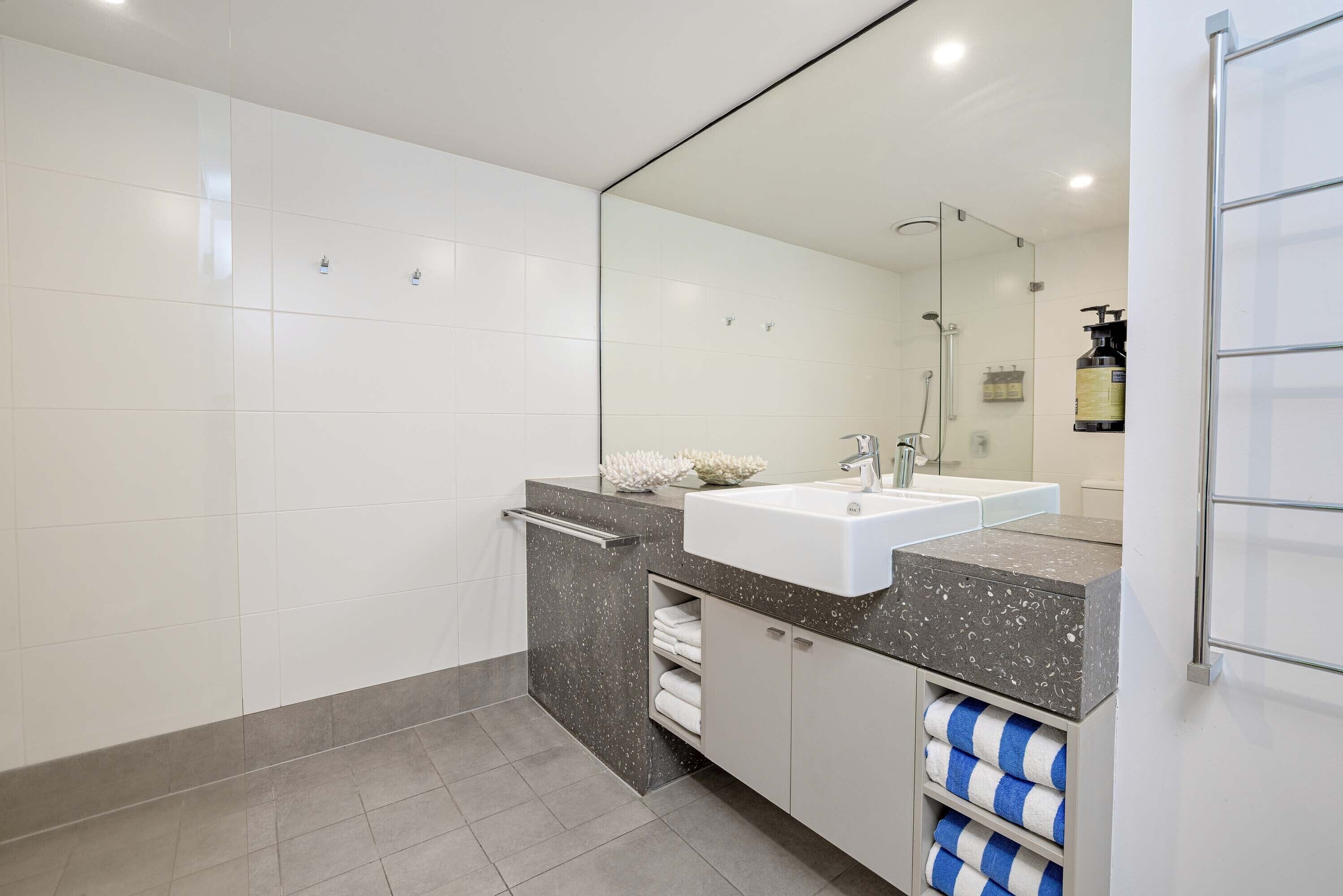 shower, free toiletries, hair dryer, bathrobes