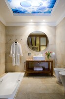 Eco-friendly toiletries, hair dryer, towels