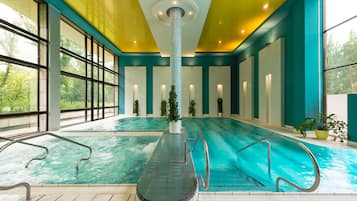 Indoor pool, outdoor pool, sun loungers