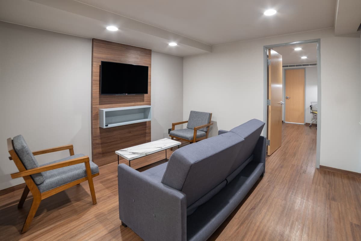 Suite - 1 kingsize-seng med sovesofa - ikke-ryger (Balcony) | 1 soveværelse, pengeskab på værelset, skrivebord, strygejern/strygebræt