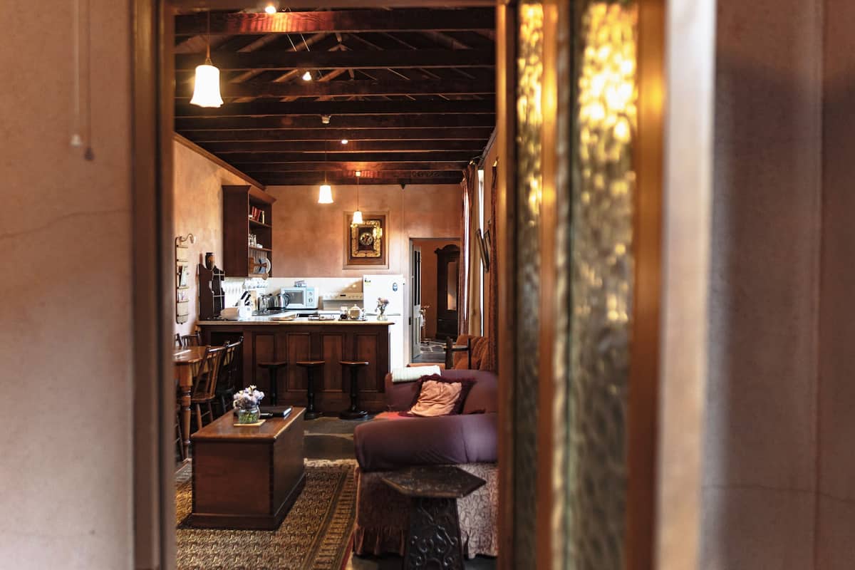 paprika spa cottage | living area | tv, dvd player