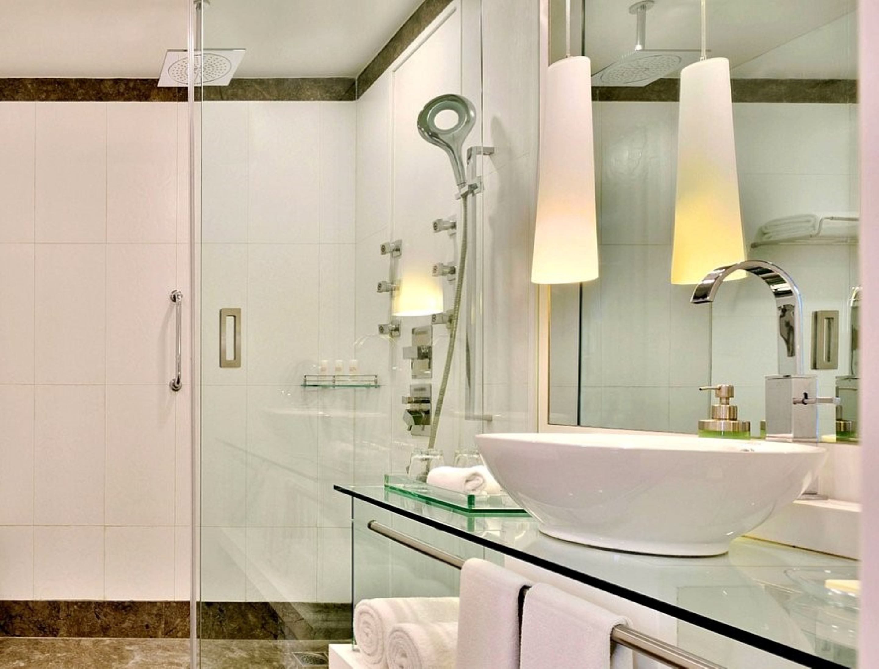 shower, eco-friendly toiletries, hair dryer, bathrobes