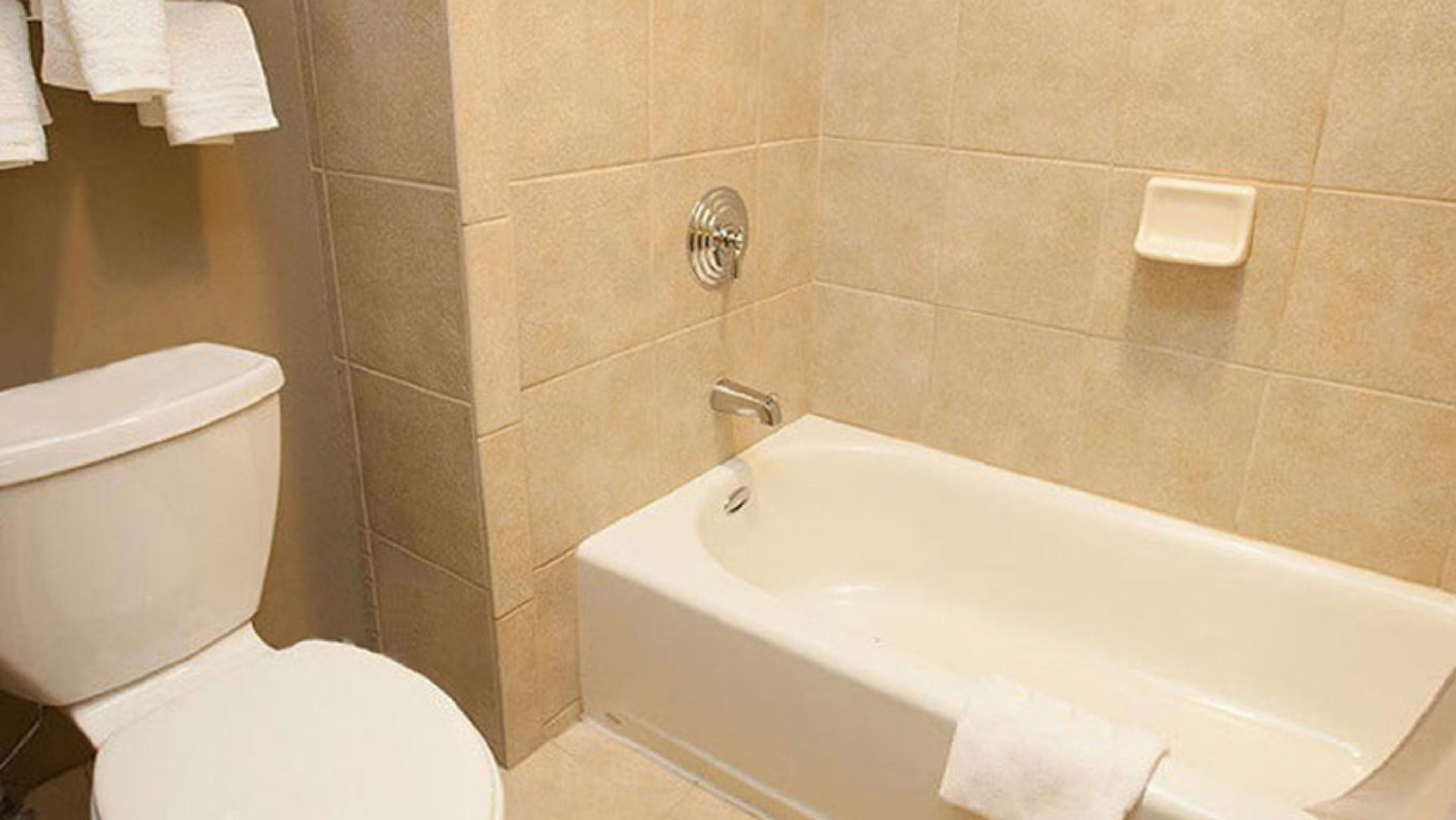 combined shower/bathtub, designer toiletries, hair dryer, towels